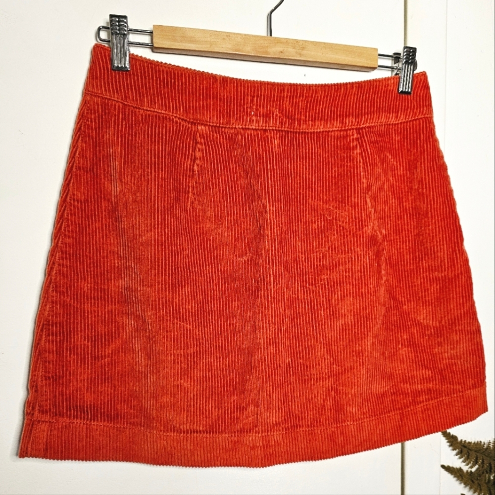 American Apparel Orange Corduroy Front Zip High Waist Mini Skirt - Picture 7 of 15